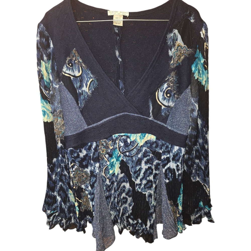Alberto Makali Women's V-Neck Printed Peplum Sweater Top Size L